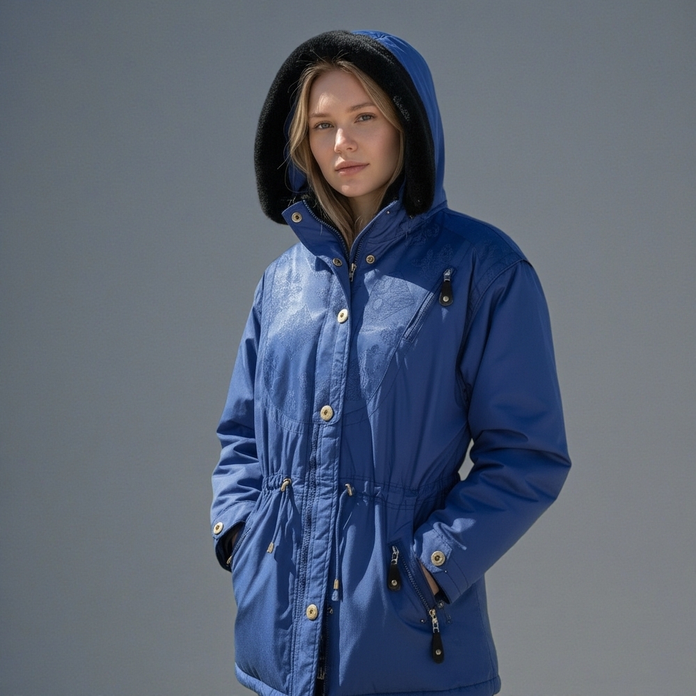 VTG Obermeyer Womens Ski Coat‎ Hooded Blue Puffer Parka Sz M/L 90s